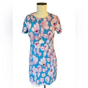 Zara Knit Turquoise Pink Floral Tropical Cut Out Short Sweater Dress Sz M